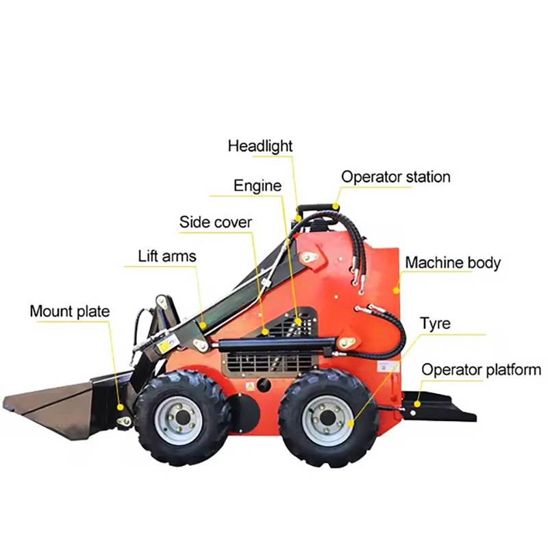 All-purpose mini skid steer loader working in winter