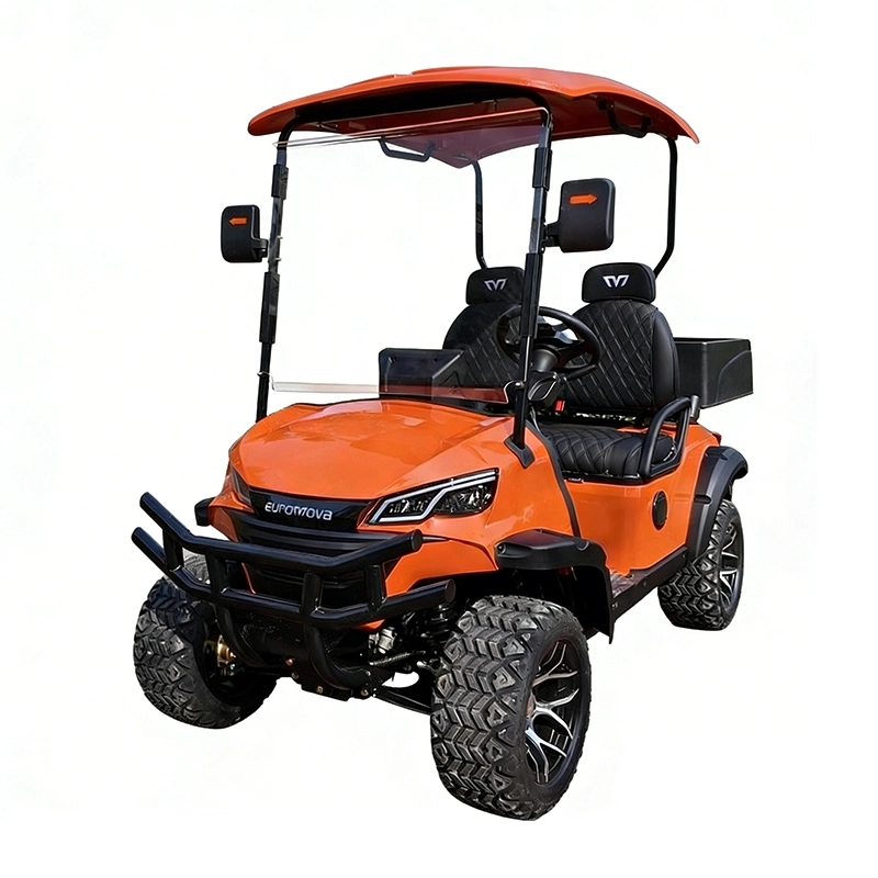 Custom electric golf cart featuring four-wheel hydraulic disc brakes